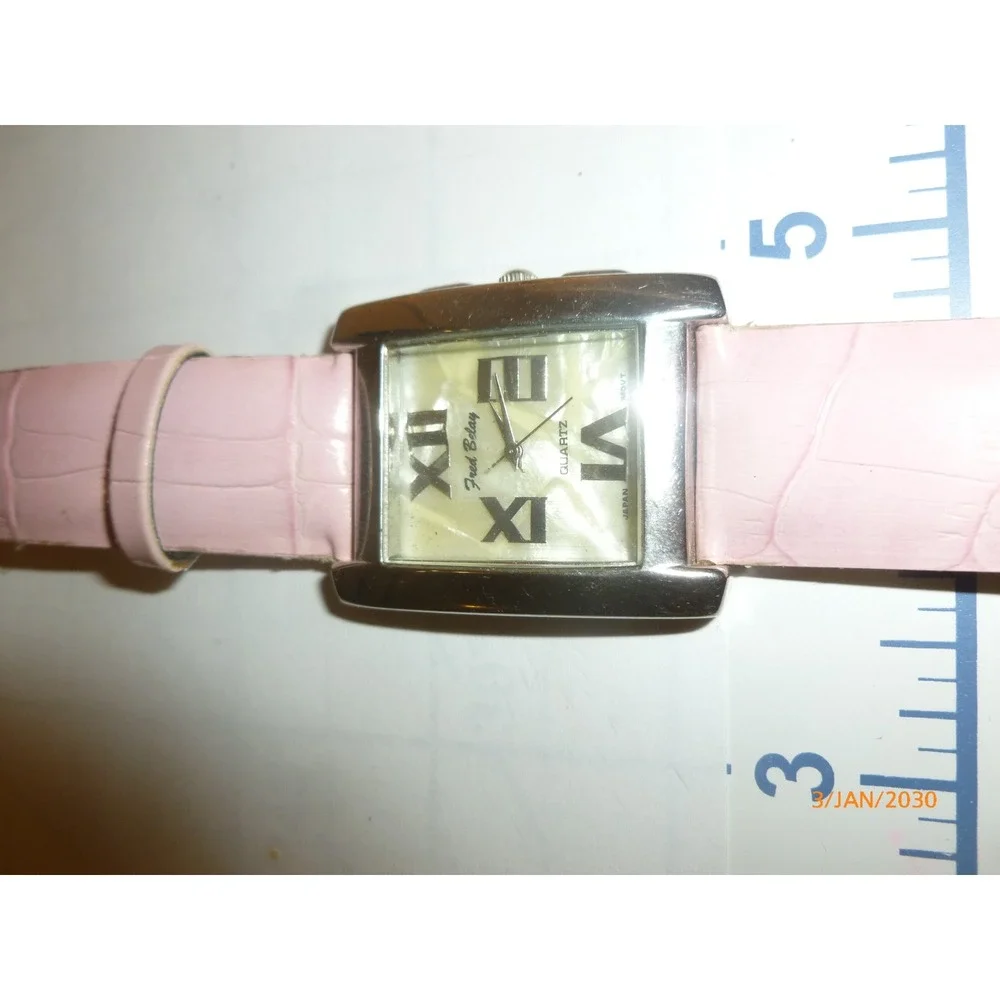 Fred Belay Womens Watch Pink Leather‎ Croc Band Mother of Pearl Dial New Battery